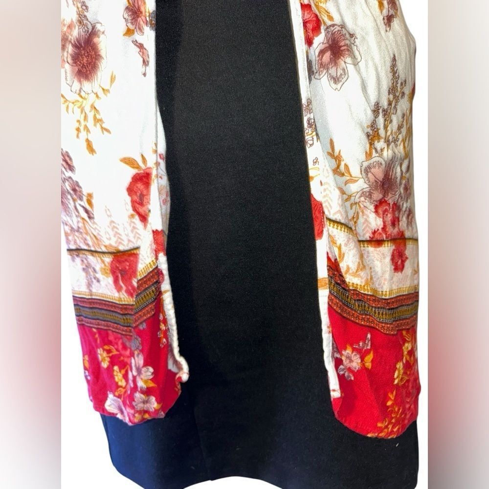 Knox Rose Cream & Red Floral Boho Open Kimono Cardigan - Size XS - Picture 8 of 10